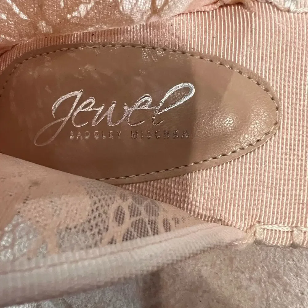Jewel by Badgley mischka pink lace Devisha espadrille wrap around tie ankle sz 8